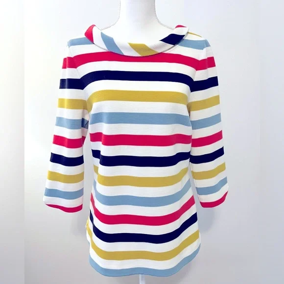 Boden Sarah Ponte Knit Ottoman Top with Multicolor Stripes. Size US 10 - Picture 2 of 12